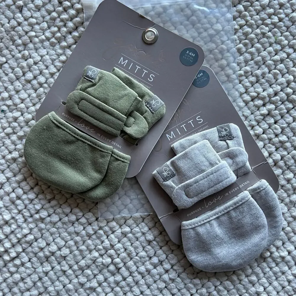 NWT Goumi Kids Baby Mitts Set Artichoke & Storm Gray SZ 3-6mo Green Bamboo